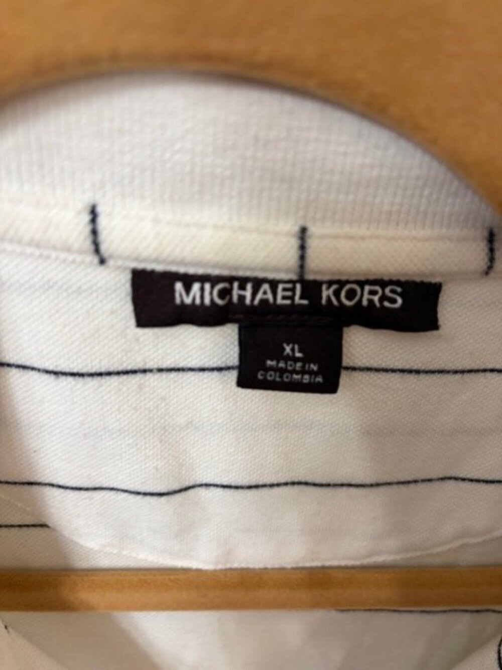 Michael Kors White Blue Striped Two Button Polo Shirt Contrast Collar Men's XL - Picture 4 of 5